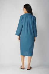 Ink Blue Floral Poplin Shirt Dress